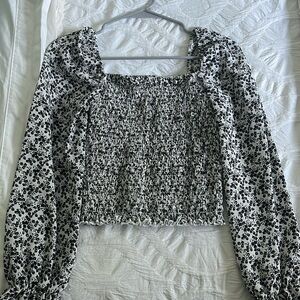 Aqua Fitted Top With Puff Sleeves